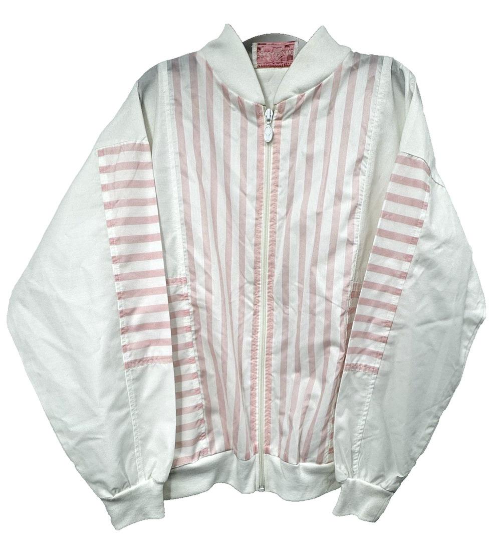 Goola Gong White and Pink Striped Jacket Preppy Vintage Womens Size Medium